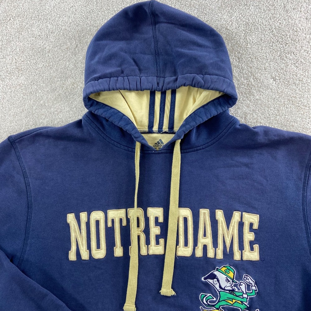 Adidas Notre Dame Hoodie Men Large Navy Fighting Irish Embroidered Sweatshirt